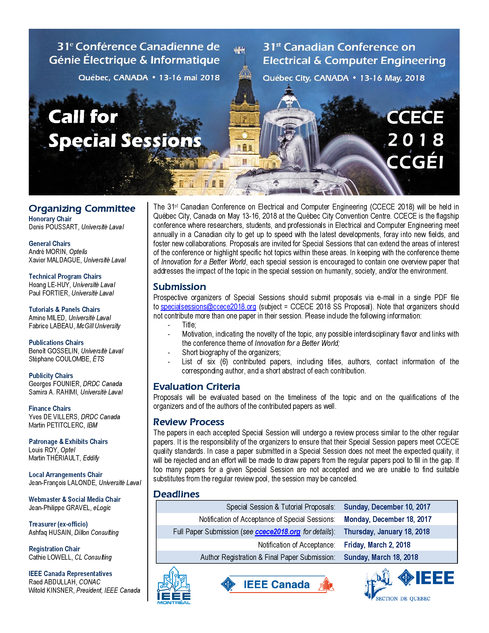 CCECE 2018 - Call for Special Sessions